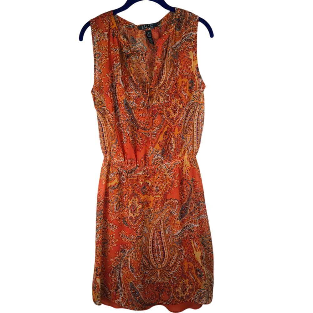 Lauren Ralph Lauren Slip Dress Sheer Overlay Size 6 Paisley Bohemian Hippie‎